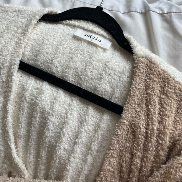 Knitted V Neck Cardigan Brown + Cream - Picture 8 of 9